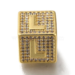 Brass Cubic Zirconia Beads, Letter L, Square, Letter L, 9.5x9.5x9.5mm, Hole: 6mm(KK-Q818-01L-G)