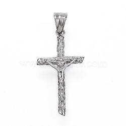 304 Stainless Steel Pendants, For Easter, Crucifix Cross, Stainless Steel Color, 41.5x22x5mm, Hole: 5x9mm(STAS-G093-21P)