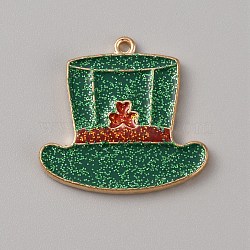Saint Patrick's Day Alloy Enamel Pendants, with Sequins, Hat, Green, 28x29x2mm, Hole: 1.5mm(ENAM-WH0004-03KCG-06)