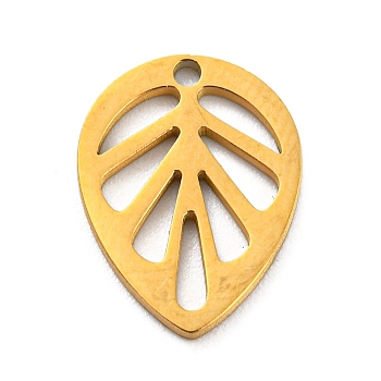 304 Stainless Steel Charms, Golden, Laser Cut, Leaf, 12.5x9.5x1mm, Hole: 1mm
