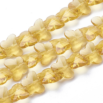 Transparent Glass Beads, Faceted, Butterfly, Light Khaki, 12x14.5x7.5mm, Hole: 1mm