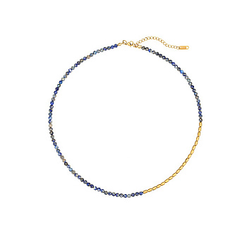 Natural Lapis Lazuli & Stainless Steel Beaded Necklace, 17.72 inch(45cm)