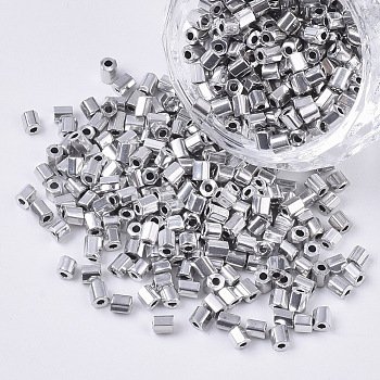8/0 Two Cut Glass Seed Beads, Hexagon, Metallic Colours, Silver, 2.5~3x2.5mm, Hole: 0.9mm, about 15000pcs/bag