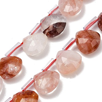 Natural Hematoid Quartz/Ferruginous Quartz Beads Strands, Faceted Teardrop, with Plastic Tube Beads, 12x12~12.5x5.5~6mm, Hole: 1mm, about 28pcs/strand, 15.75 inch(40cm)
