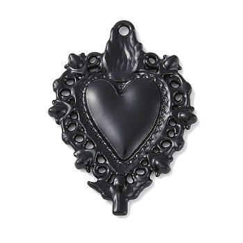 Rack Plating Alloy Enamel Pendants, Cadmium Free & Nickel Free & Lead Free, Heart Charm, Black, 34x24x3mm, Hole: 1.6mm