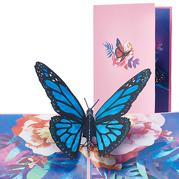 Rectangle 3D Butterfly Pop Up Paper Greeting Card, with Envelope, Valentine's Day Wedding Birthday Invitation Card, Butterfly Pattern, 180x130x3mm