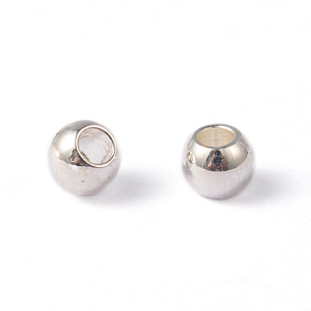 Round 202 Stainless Steel Beads, Silver Color Plated, 3mm, Hole: 1mm
