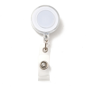 Plastic Retractable Badge Reel, Card Holders, with Iron Findings, Round, White, Size: about 32mm wide, 80mm long, 15mm thick