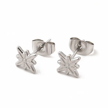 304 Stainless Steel Star Stud Earrings for Women, Stainless Steel Color, 8x8mm, Pin: 0.7mm