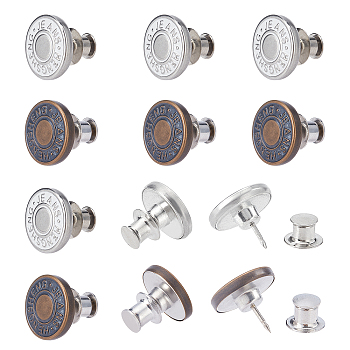 Nbeads 12 Sets 2 Style Iron & Zinc Alloy Button Pins for Jeans, Garment Accessories, Flat Round, Platinum, 6 sets/style