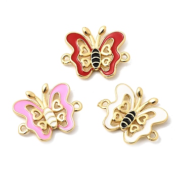 Brass Enamel Hollow Insect Connector Charms, Butterfly Links, Long-Lasting Plated, Cadmium Free & Lead Free, Rack Plating, Real 18K Gold Plated, Mixed Color, 18x22.5x3.5mm, Hole: 1.6mm