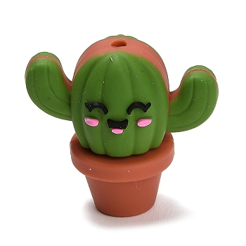 Food Grade Eco-Friendly Silicone Beads, Cactus, Green, 28x30x16.5mm, Hole: 2mm