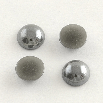 Pearlized Plated Opaque Glass Cabochons, Half Round/Dome, Gray, 13~14x5~5.5mm