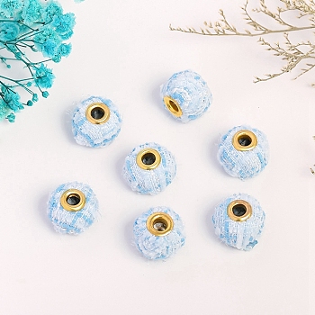 Polyester Cloth European Beads, with Alloy Cores, Large Hole Bead, Rondelle, Sky Blue, 15mm, Hole: 5mm