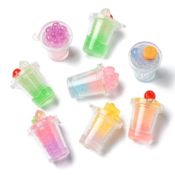Transparent Resin Imitation Drink Pendants, Fruit Drink Charms, Mixed Color, 32~35x27x22mm, Hole: 1.6mm
