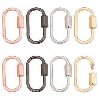 Elite 8Pcs 4 Colors Alloy Screw Carabiner Lock Charms, Oval Keychain Clasps for Necklaces Making, Mixed Color, 30x17x2mm, Inner Diameter: 25x10.5mm, 2pcs/color
