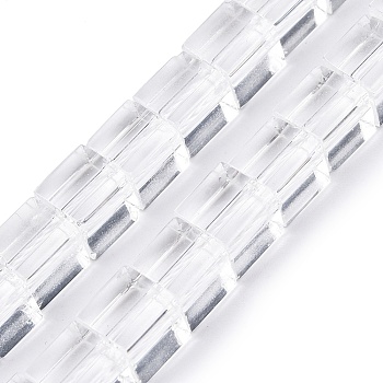 Transparent Glass Beads Strands, Cube, Clear, 7.5~8.5x7.5~8.5x7.5~8.5mm, Hole: 1.2~1.4mm, about 46pcs/strand, 15.16 inch(38.5cm)