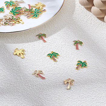 24Pcs 2 Styles Alloy Enamel Pendants, Coconut Tree, Light Gold, Green, 18~19x13~15x2~2.5mm, Hole: 1.2~1.8mm, 12pcs/style