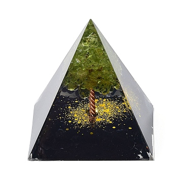 Orgonite Pyramid Resin Energy Generators, Reiki Natural Obsidian & Peridot Chips Tree of Life for Home Office Desk Decoration, 50mm