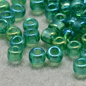 12/0 Grade A Round Glass Seed Beads, Transparent Colours Rainbow, Medium Aquamarine, 12/0, 2x1.5mm, Hole: 0.9mm, about 30000pcs/bag