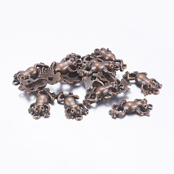 Tibetan Style Pendant Rhinestone Settings, Cadmium Free & Nickel Free & Lead Free, Frog, Red Copper, 21x12x3mm, Fit for 1mm Rhinestone, Hole: 1mm