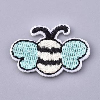 Computerized Embroidery Cloth Iron on/Sew on Patches, Costume Accessories, Appliques, Bees, Turquoise, 23.5x34.5x1.5mm