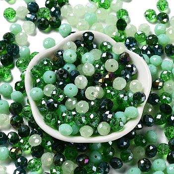 Glass Beads, Faceted, Rondelle, Lime Green, 8x6mm, Hole: 1mm, about 1210pcs/500g