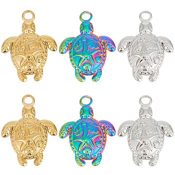 12Pcs 3 Colors Ion Plating(IP) 201 Stainless Steel Pendants, Tortoise with Starfish Charms, Mixed Color, 23.5x18x3mm, Hole: 3mm, 4pcs/color