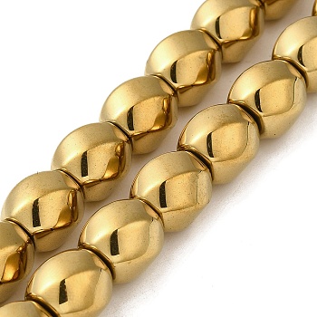 Electroplated Non-Magnetic Synthetic Hematite Beads Strands, Long-Lasting Plated, Twist Oval, Golden Plated, 12~12.5x11.5~12mm, Hole: 1mm, about 33pcs/strand, 16.14''(41cm)