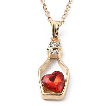 Alloy Resin Pendant Necklaces, with Cable Chains, Bottle with Heart, Light Gold, Red, 16.73 inch(42.5cm)