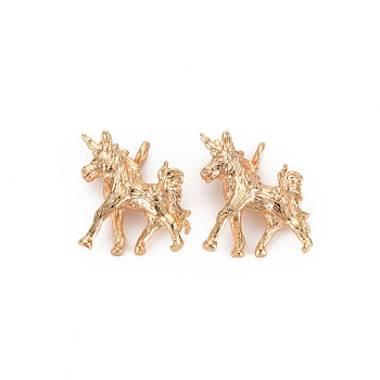 Brass Charms, Nickel Free, Unicorn, Real 18K Gold Plated, 14x13x3.5mm, Hole: 1.6mm