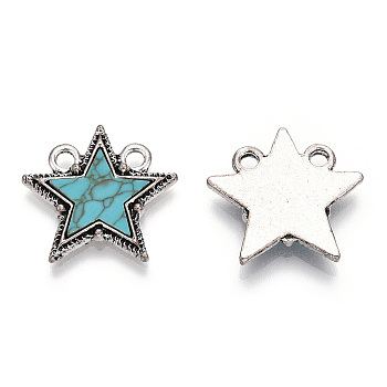 Alloy Pendants with Synthetic Turquoise, Star Charms, Cadmium Free & Lead Free, Antique Silver, 20x20.5x2.5mm, Hole: 2.3mm