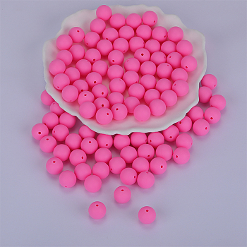 Round Silicone Focal Beads, Chewing Beads For Teethers, DIY Nursing Necklaces Making, Hot Pink, 15mm, Hole: 2mm
