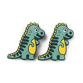 Silicone Beads, Dinosaur, Turquoise, 27x25x7mm, Hole: 3mm