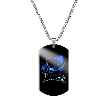 Stainless Steel Constellation Tag Pendant Necklace with Box Chains, Pisces, 23.62 inch(60cm)