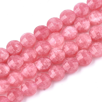 Natural Rhodochrosite Beads Strands, Faceted, Flat Round, 6~6.5x4~4.5mm, Hole: 0.7mm, about 68pcs/strand, 14.9 inch