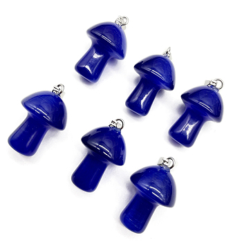 Cat Eye Pendants, with Stainless Steel Finding, Mushroom Charm, Blue, 20x15mm