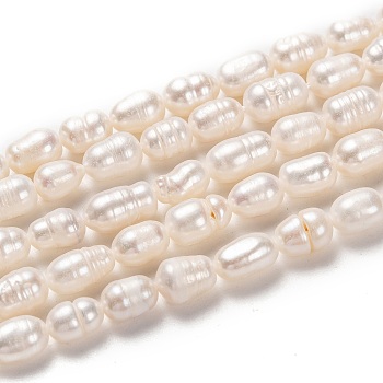 Natural Cultured Freshwater Pearl Beads Strands, Rice, Bisque, 7~9x6mm, Hole: 0.8mm, about 39pcs/strand, 13.39 inch(34cm)