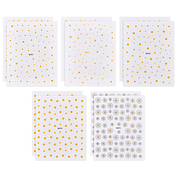 10 Sheets 5 Style PET Nail Art Stickers, Daisy Nail Decals, for DIY Nail Decals Design Manicure Decor, Mixed Patterns, 103x80x0.4mm, 2 sheets/style