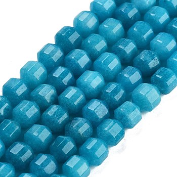 Natural Malaysia Jade Beads Strands, Dyed, Faceted Bicone Barrel Drum, Deep Sky Blue, 10x9.5mm, Hole: 1mm, about 38pcs/strand, 14.88 inch(37.8cm)