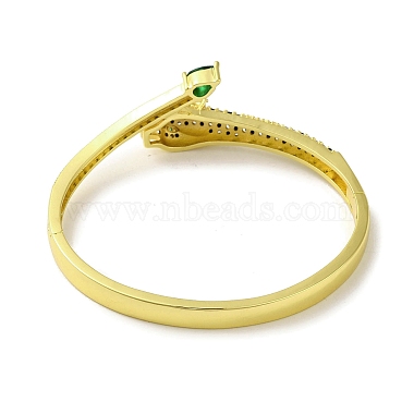 Brass Pave Green Cubic Zirconia Leopard Hinged Bangle for Women(BJEW-K246-02G)-3