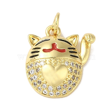 Real 18K Gold Plated Clear Cat Shape Brass+Cubic Zirconia+Enamel Pendants