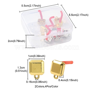 8Pcs 2 Color Rack Plating Alloy Square Stud Earring Findings(FIND-YW0003-80)-4