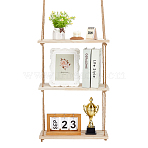 Wall-mounted Wood Storage Book Racks, with Jute Rope and Plastic Hook Hangers, Rectangle, Blanched Almond, 500x150x865mm(AJEW-WH0794-65B)