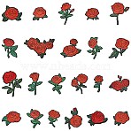 22Pcs Rose Flower Polyester Computerized Embroidery Cloth Iron on Sew on Patches, Appliques, Red, 52~83x30~96x2mm(PATC-CJZ0001-01)
