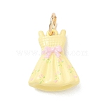 Brass Enamel Pendants, Golden, Flower Dress Charm, 16x13x6mm, Hole: 4mm(KK-CBA1122-01G-01)