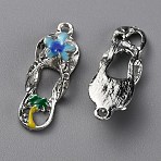 Alloy Enamel Pendants, Flip Flops with Flower Charm, Platinum, Light Sky Blue, 27.5x10x5mm, Hole: 1.6mm(FIND-WH0129-39C)