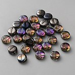 Transparent Electroplated UV Plating Glass Beads, Iridescent, Flat Round with Letter, Letter I, 10x4.5mm, Hole: 1mm(GLAA-TAC0024-12C-I)