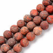 Natural American Turquoise Beads Strands, Frosted, Dyed & Heated, Round, Coral, 10mm, Hole: 1mm, about 37~38pcs/strand, 15.16'(38.5cm)(G-S369-001D-A02)