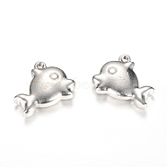304 Stainless Steel Pendants, Dolphin, Stainless Steel Color, 14x16.5x4mm, Hole: 1.5mm(STAS-T005-18)